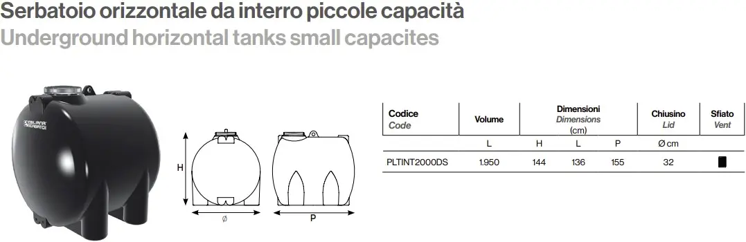 Tabella dimensioni serbatoi orizzontali